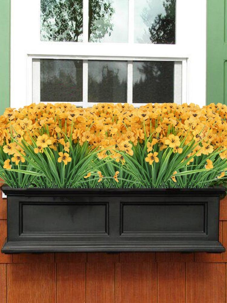 10 Bündel künstliche Blumen für den Außenbereich, UV-beständig, Kunstblumen, kein Verblassen, künstliche Kunststoff-Grünsträucher, Pflanzen für Küche, Zuhause, Hochzeit, Gartendekoration