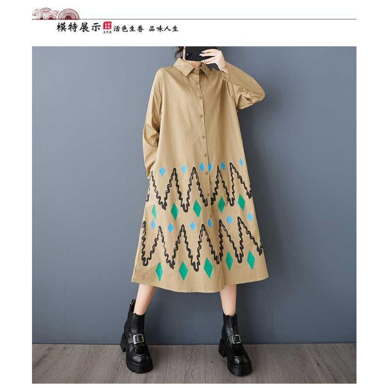 Loose Large Size Printed Splicing Casual Simple Sweetheart Long Sleeve Dresses