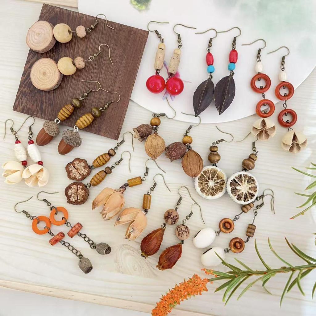 Yunnan Artistic Ethnic Fruit Earrings: Retro Natural Forest Style Design