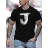 European size The Letter J Pattern Simple Print Tee Shirt, Tees For Men, Casual Short Sleeve T-shirt For Summer Funny Soft Tees