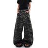 Jeans Larghi da Donna Vestibilità Rilassata Denim Lavato Camouflage Taglio Dritto Pantaloni Conici Larghi