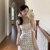 Halter polka dot dress lace lace splicing women's summer new design sense thin lace-up vest long dress tide