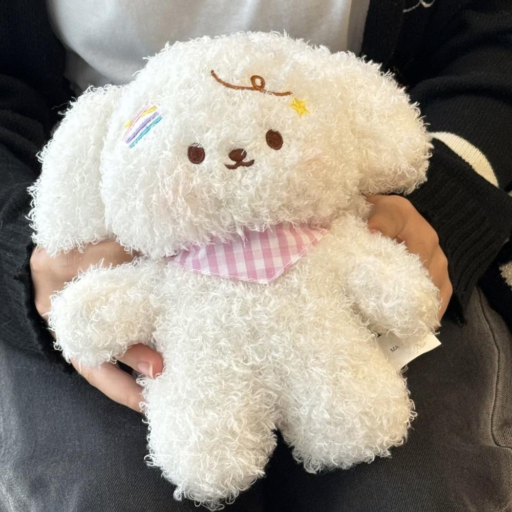 Wear Scarf Small Dog Plush Doll Puppy White Dog Doll Creative Little Dog Plush Toy  Children's Toy