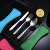3pcs/7pcs Set  Dinnerware Portable Printed Stainless Steel Spoon Fork Steak Knife Set Travel Cutlery Tableware with Bag