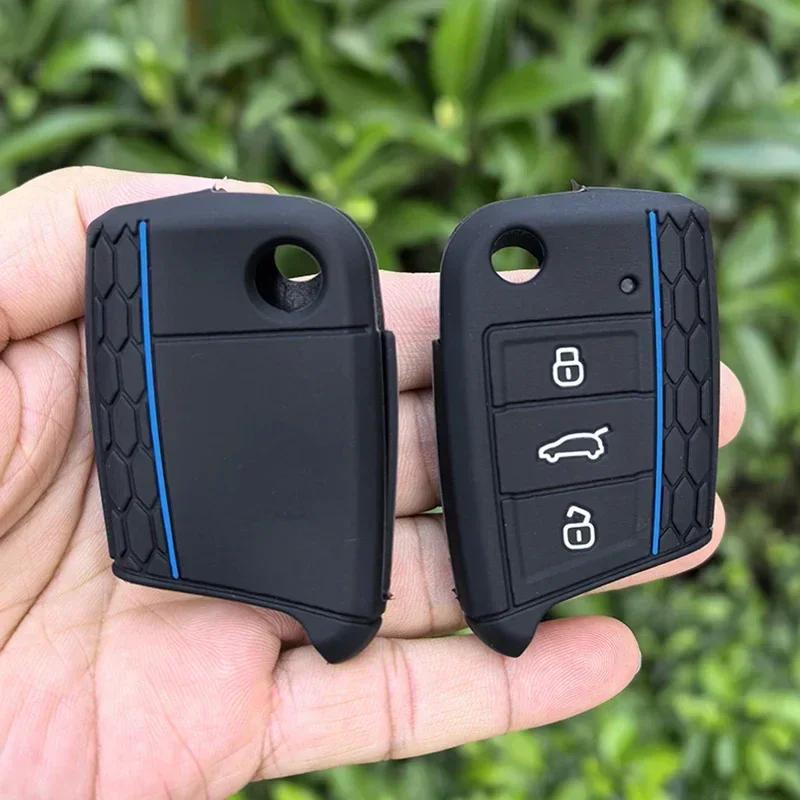 Silicone Car Key Cover For Volkswagen Golf 7 Mk7 Tiguan Mk2 T-Roc T-Cross For Skoda Octavia Kodiaq Karoq For Seat Ateca Leon Fob