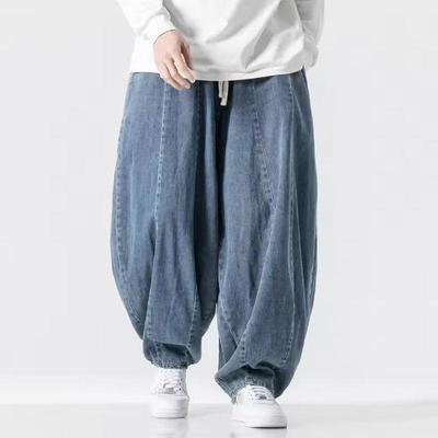 Spring Summer Men's Pants Large Retro Loose Straight Leg Pants Wide Leg Cowboy Lantern Pants
