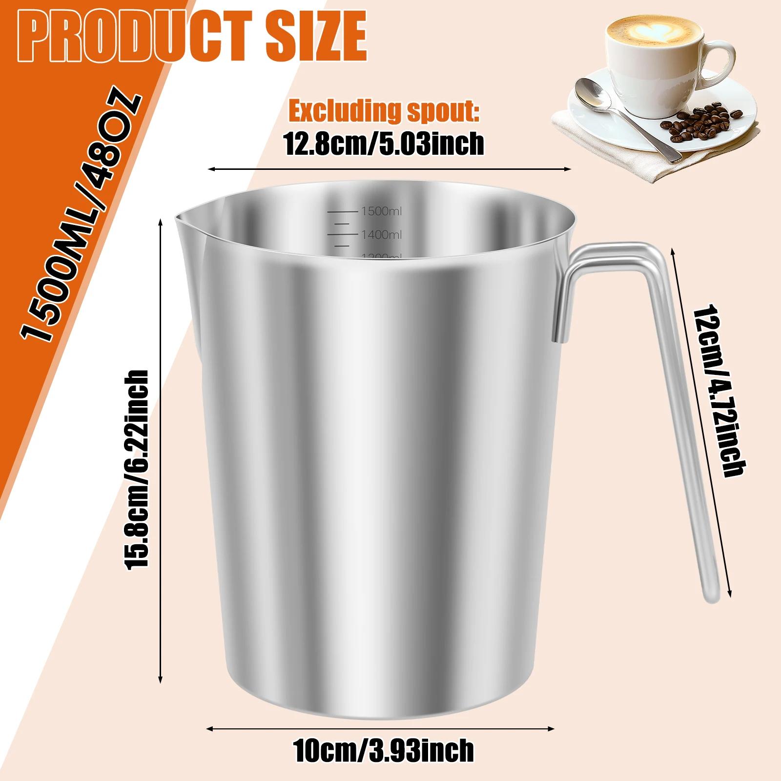 

Stainless Steel Measuring Cup with Scale 1500/2000 ml Milk Frothing Cup with Pour Spout and Handle Kitchen Bar Cafe Supplies
