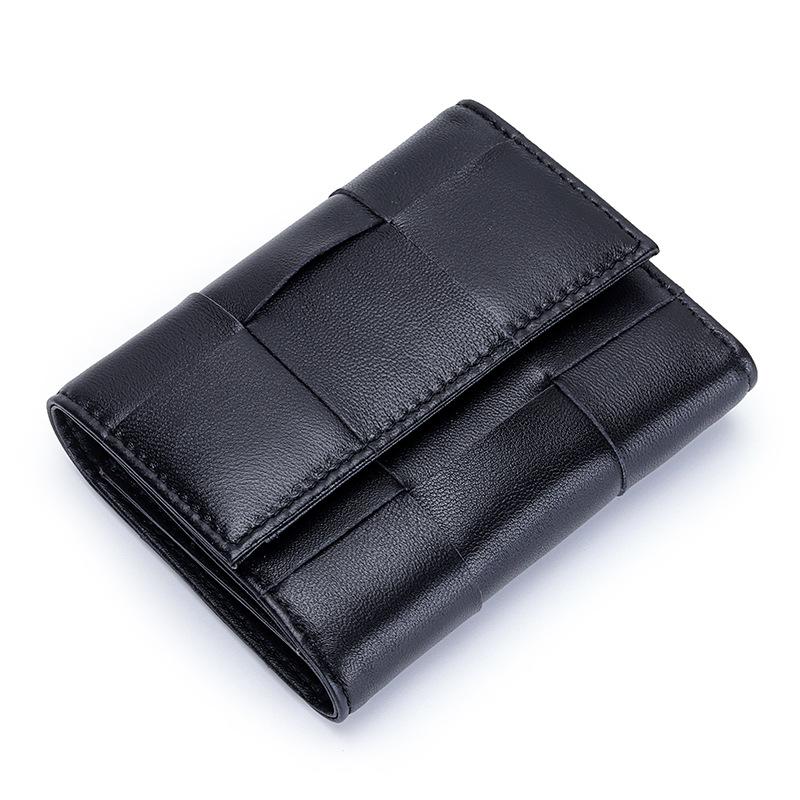 2024 Woven Genuine Leather Women Wallets Bifold Short Purse High Quality Lambskin Billfolds For Ladies Card Holders