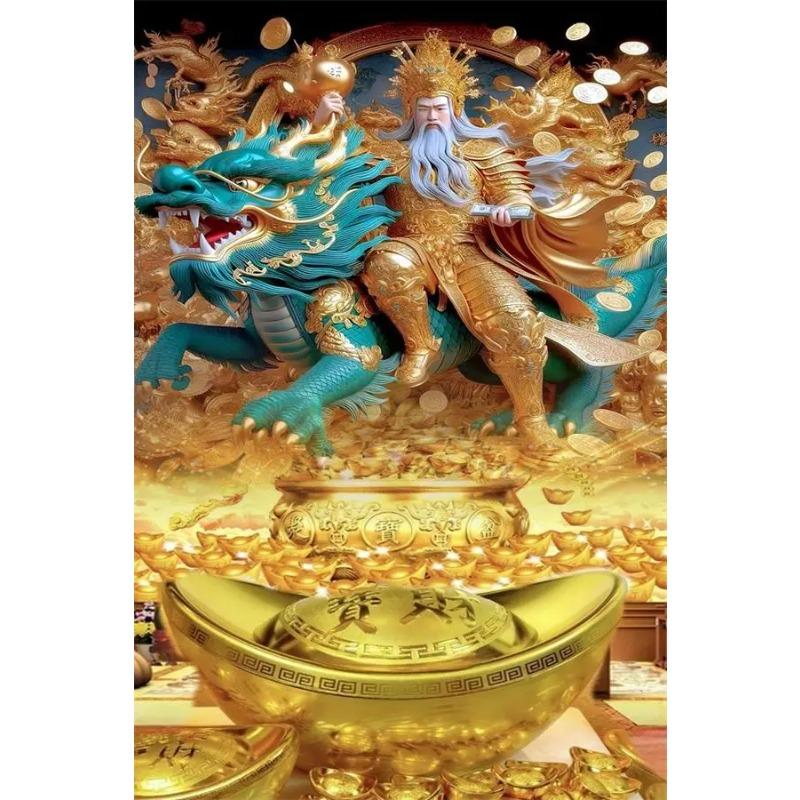 Fengshui God of Wealth Canvas Painting Wall Art Luxury Golden Lucky Money Gods Poster Prints For Office Living Room Home Decor