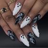 30 Piece Halloween Almond-Shaped Wearable Nails With 3D Black & White Ghost Nail Art Tips