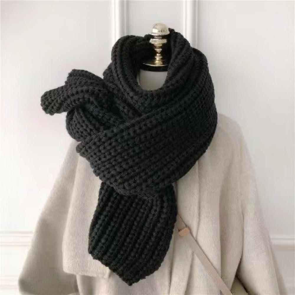 

Шерстяной вязаный шарф для женщин - толстый зимний теплый шарф для шеи, профессиональная химчистка - неэластичный, идеально подходит для использования на открытом воздухе, теплая вязка ручной работы 175cm чёрный