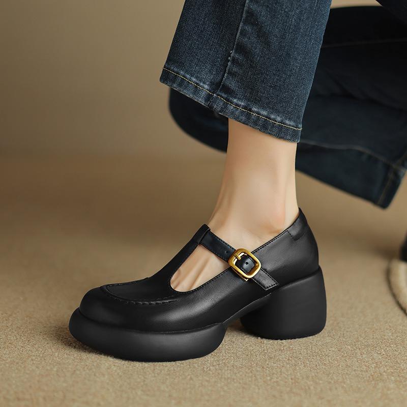 Vysoce kvalitní dámské jednobotky na silné podrážce, čtvercovém podpatku, protiskluzovou přezkou, módní, univerzální, pohodlné, prodyšné, odolné proti opotřebení