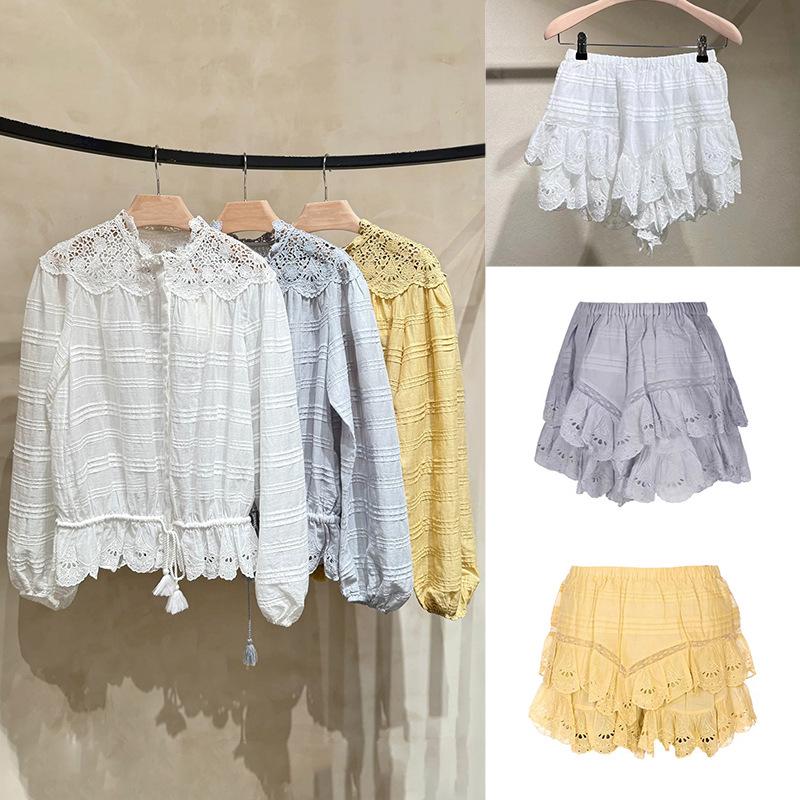2026 French Spring/Summer Niche Fashion: Floral Lace Lantern Sleeve Blouse & Ruffle Skirt Pants