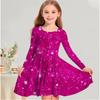 Robe Décontractée Fille Impression de Taches de Lumière Fines et Fragmentées 3D Col Rond Manches Longues Robe Princesse Enfant