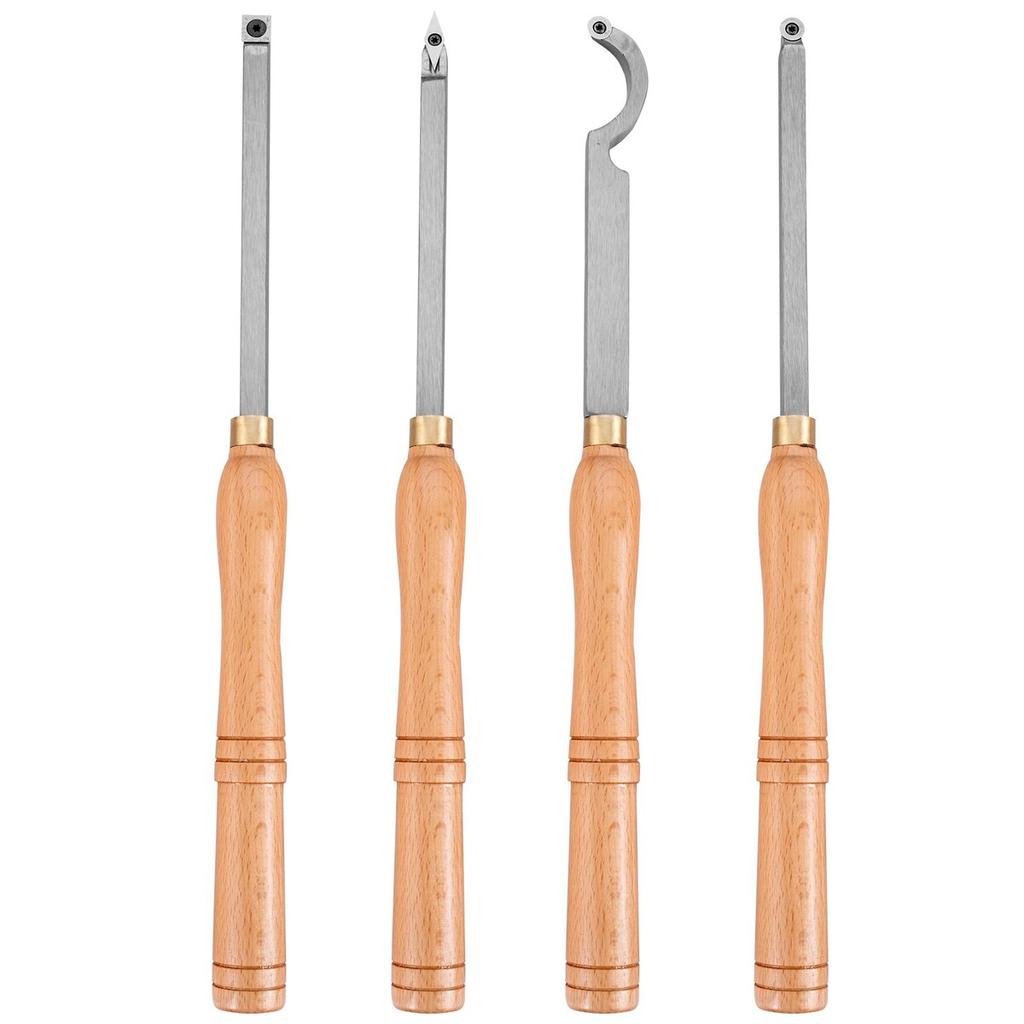 Wood Turning Tools for Lathe 4 PCS Set, Carbide Lathe Tools with Diamond Shape, Round, Square Cutters, Turning Lathe Chisels with Comfortable Grip