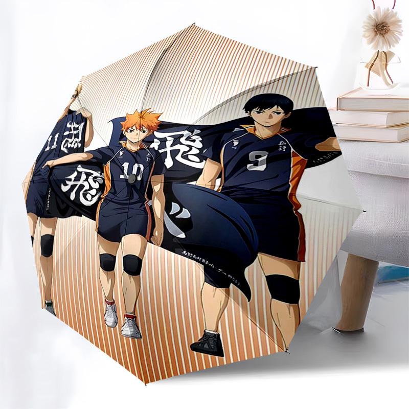 1pc Haikyuu!! Kuroo Tetsurou, Hinata Shoyo & Miyagi Daichi Umbrella Automatic Opening Closing, Portable 3-Fold Design, 8-Bone Iron Frame Outdoor Umbre