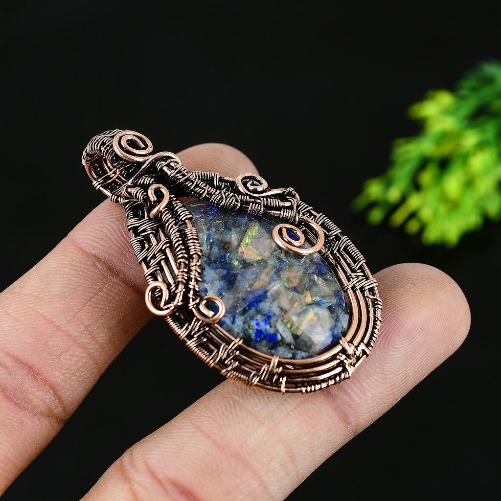 Natural Lapis Lazuli Gemstone Handmade Copper Wire Wrap Gift Pendant 2 O7G04