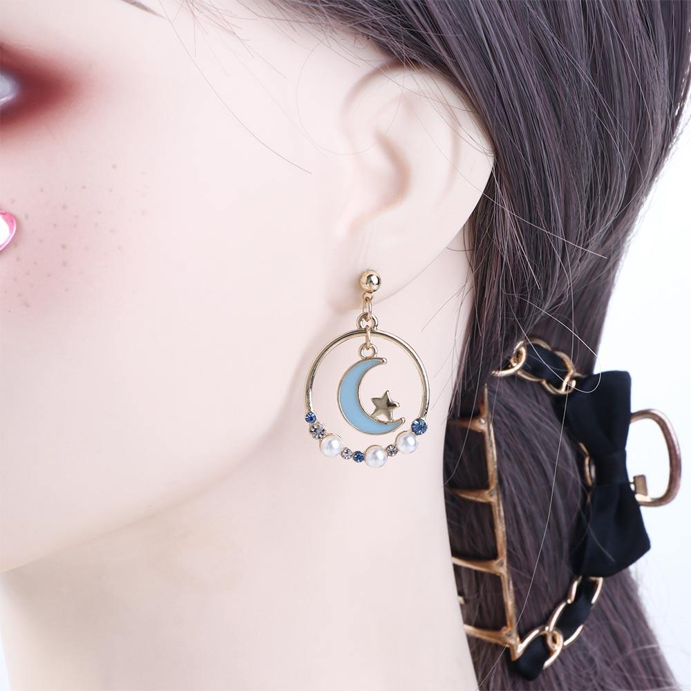 Sweet Ins Girl Pink Moon Enamel Rabbit Drop Earrings Asymmetric Earrings Anti Allergy