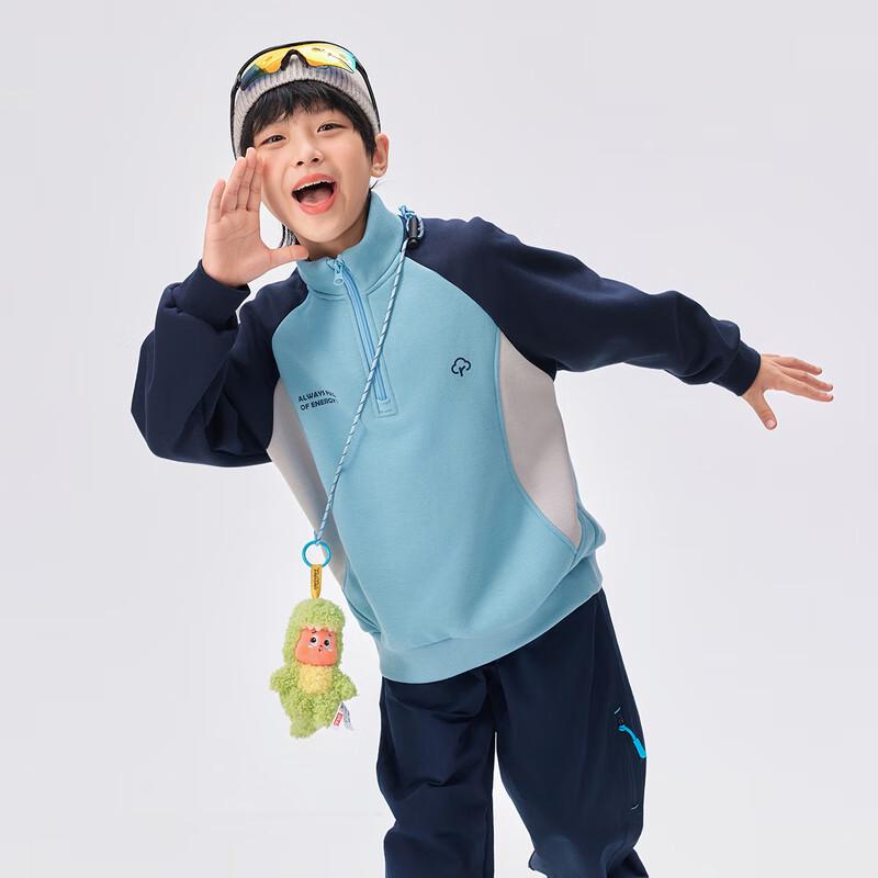 EBAER Kids' Fleece-Lined Half-Placket Color-Block Pullover Sweatshirt
