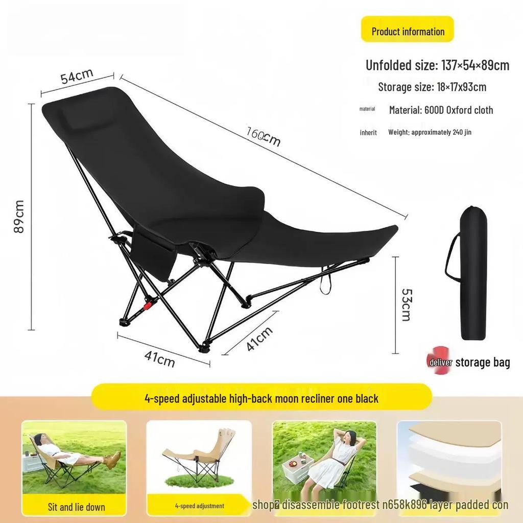 Portable High-Back Folding Lounge Chair with Extended Leg Rest