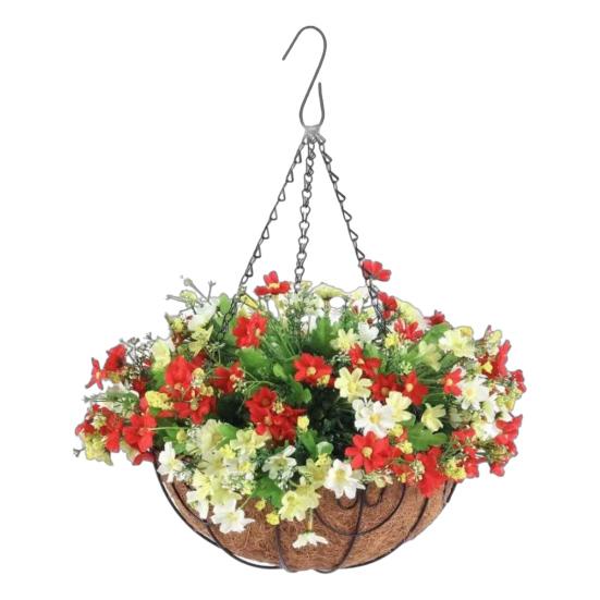 Yousheng Christmas Hanging Baskets Pre-Lit Artificial Basket with LED Lights Pine Cones Berries Winter Outdoor Planter for Outside Porch Front Door