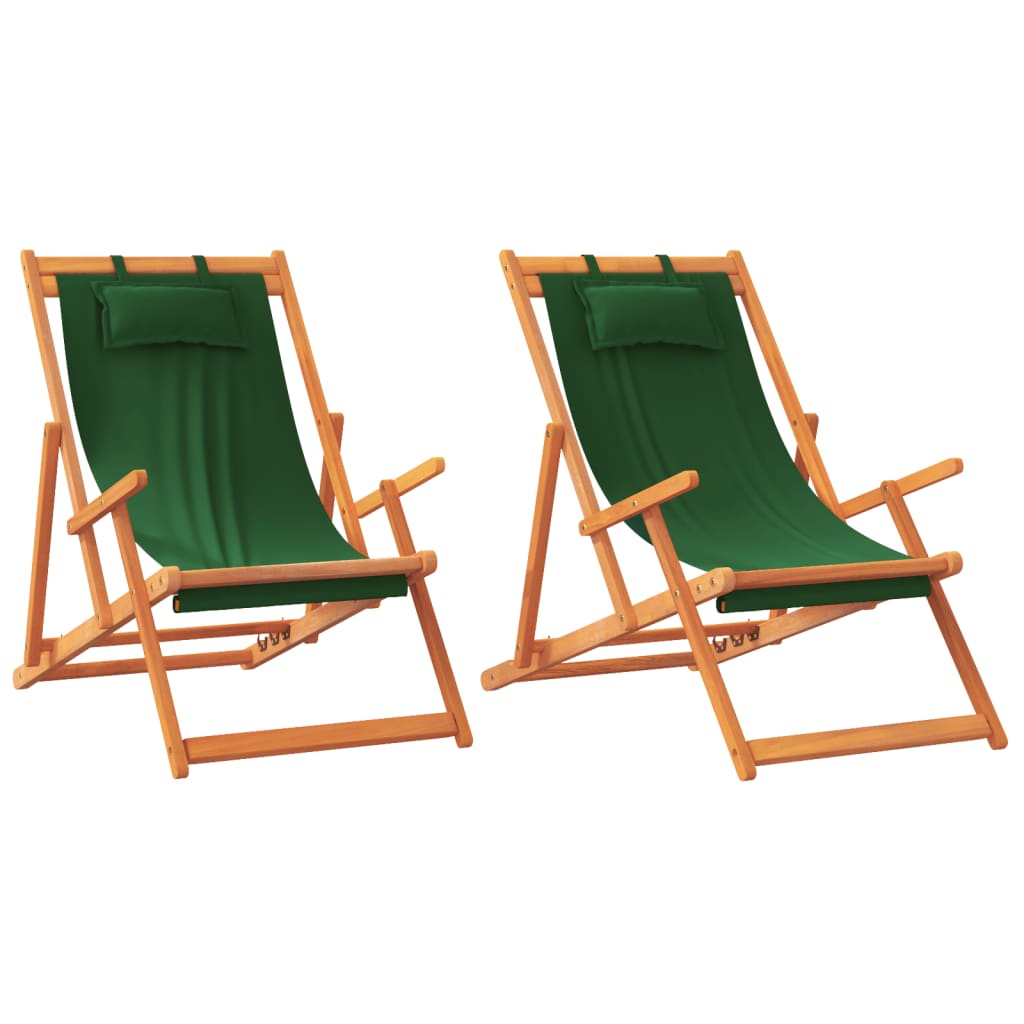 Folding Beach Chairs 2 Pcs Green Fabric