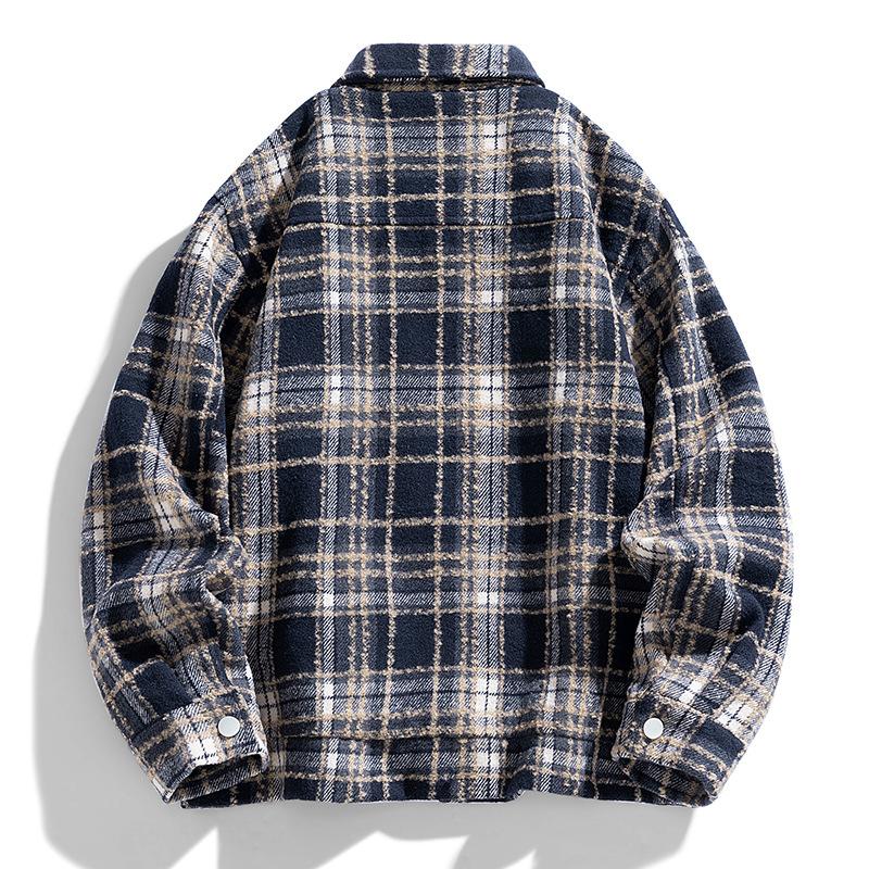 Men's Loose Checkered Shirt Jacket for Autumn and Winter, Men's Casual Jacket