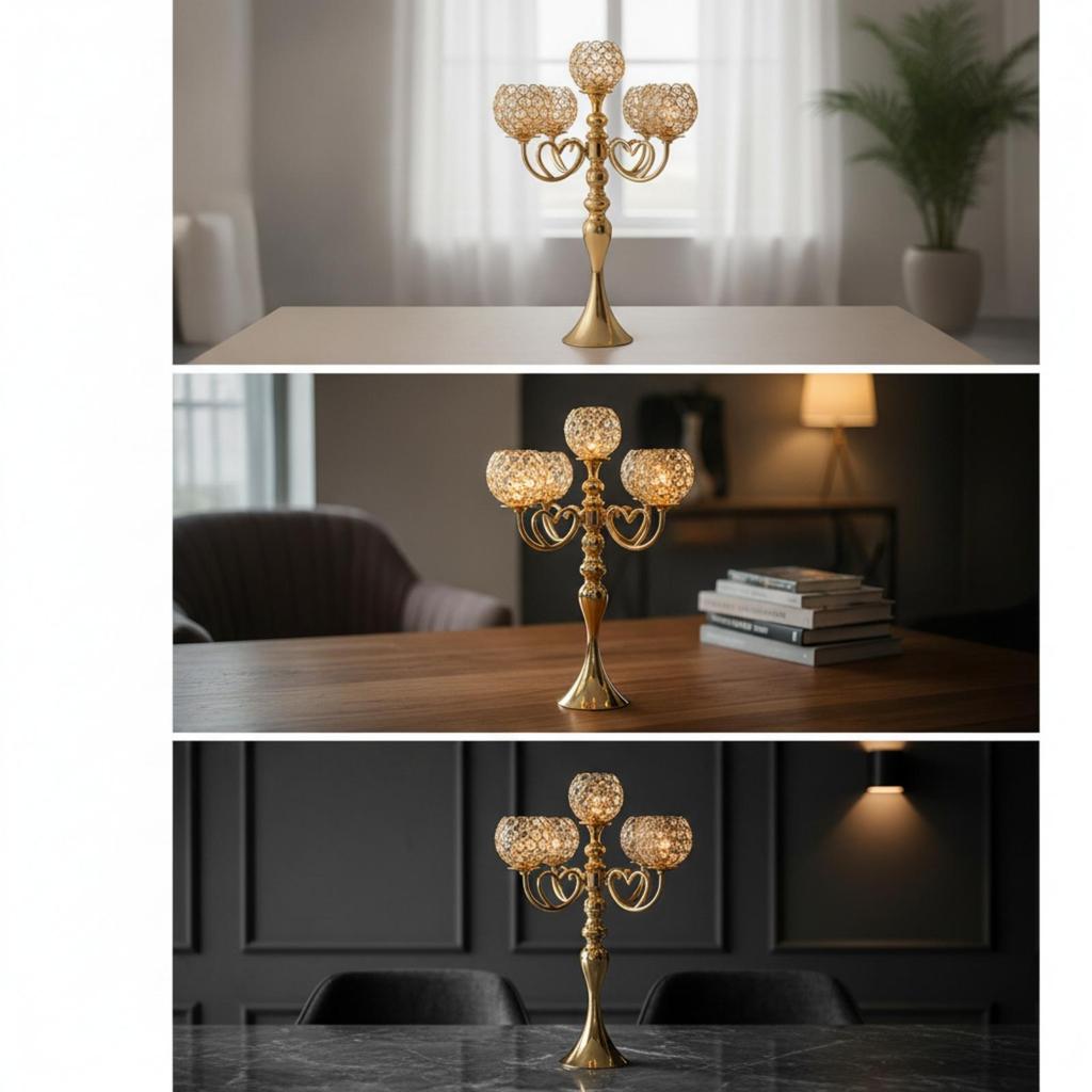 Candelabra with Crystal Beads Toned Centerpiece Electroplated Candle Holder Five