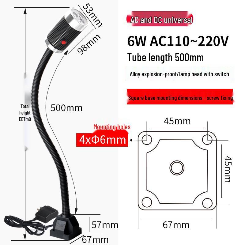 Nine Machine Tool Gooseneck Magnetic Work Light - 3W/6W/9W, 24V/220V, Strong Magnetic Base, Long Arm