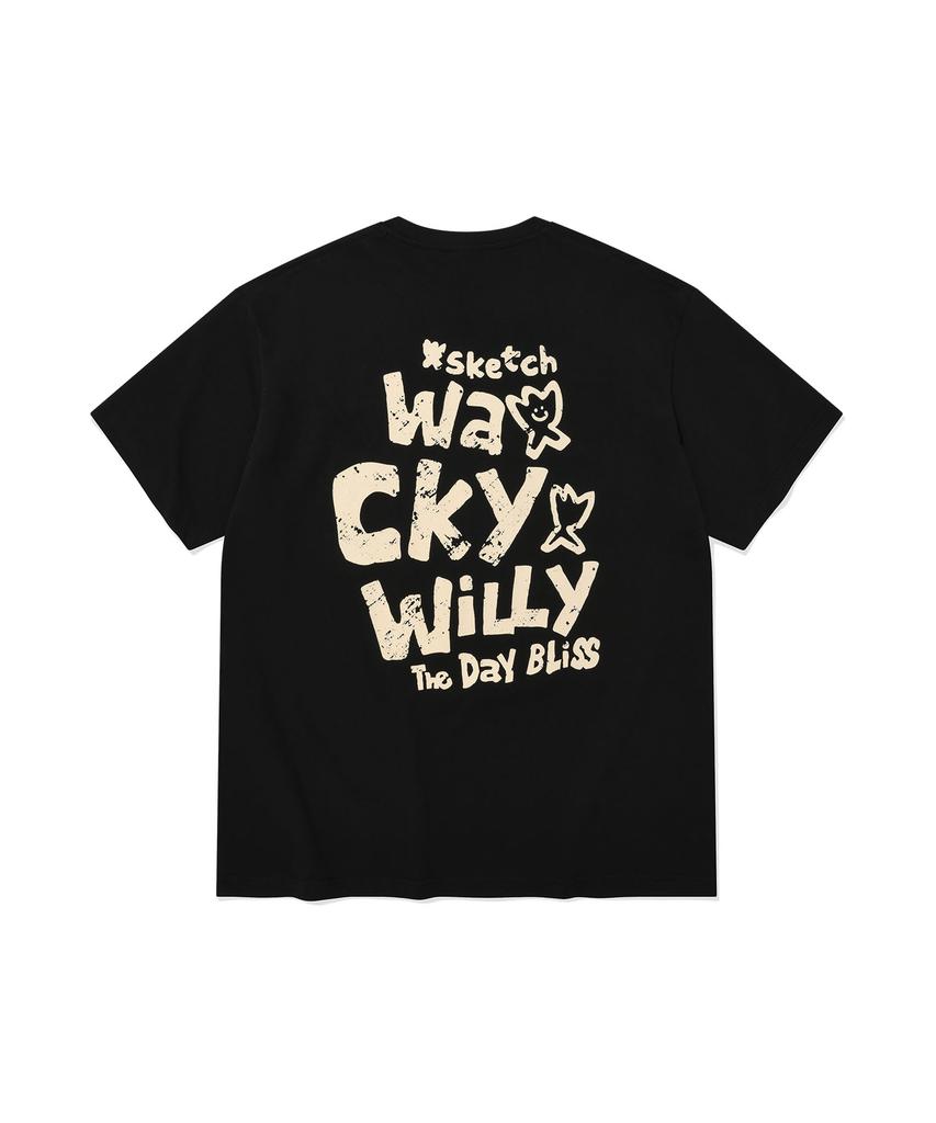 WACKY WILLY Slogan Typo Short Sleeve T-Shirt Black