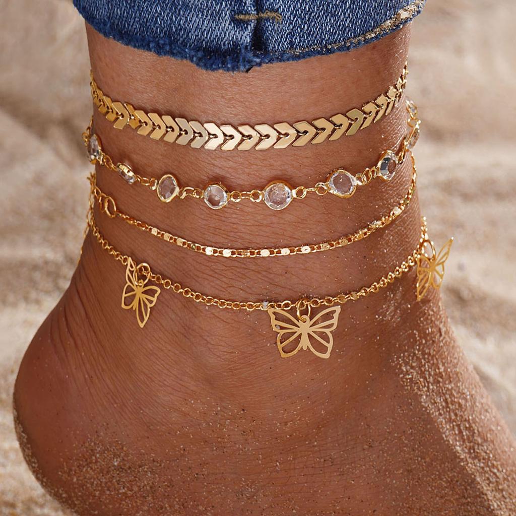Beach Metal Pineapple Pearl Anklet Set Retro Multi-layer Pendant Anklet Girl Premium Feet