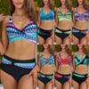 Women Sexy Bikini Set Two Pieces Swimsuit Fashion Push Up Floral Printed Split Swimsuit Bikini Suit Female Beach Halter Swimwear