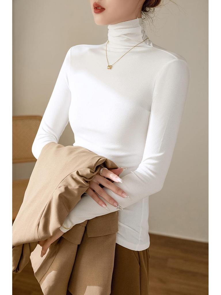 Top Feminino Slimming Elástico de Algodão Canelado Gola Alta Manga Longa - Outono/Inverno 2025