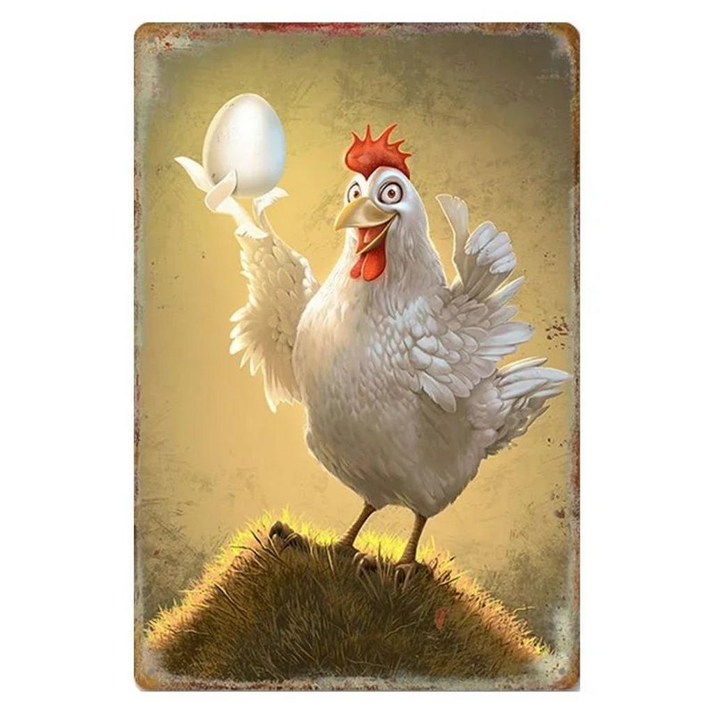 Antique Country Barnyard Rooster Chicken Metal Sign Retro Farm Wall Art For Farmhouse Kitchen Barn Cafe Wall Decoration