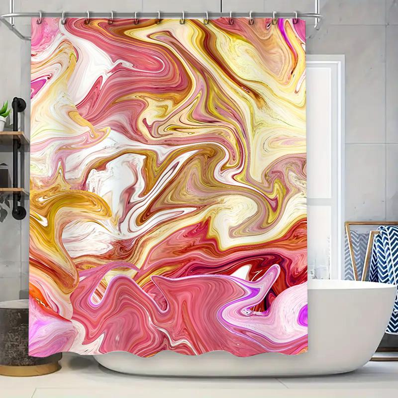 

Pink Yellow Swirls Shower Curtain For Bathroom Decor – Modern Printing Plastic Hook Rings W60H190(CM)-1 Pcs