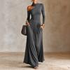 Women's Color Asymmetrical Off Shoulder Long Sleeve Casual Vacation Dress for Beach and Travel