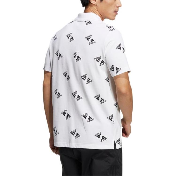 adidas Logo Allover-Print Poloshirt Herren Poloshirts Weiß HE7438