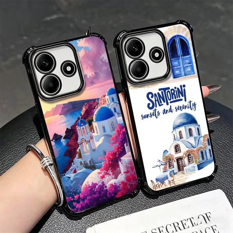 Santorini Greece Summer Plating Phone Case For Xiaomi Redmi Note 14 15 Pro Plus 13 12 11 11S 11T 10 9S 9 5G Anti-Fall Airabag Co