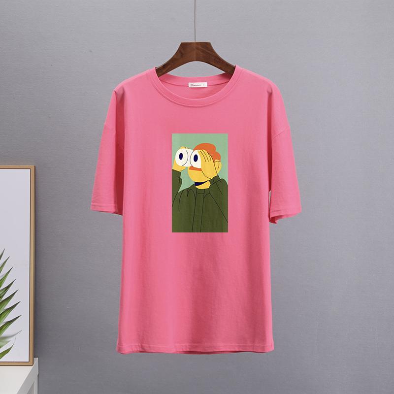 Hirsionsan Nya roliga tecknade T-shirts Kvinnor Kawaii Casual Oversized Tees Par Mjuk bomull O-hals Kvinnliga Grafiska Toppar