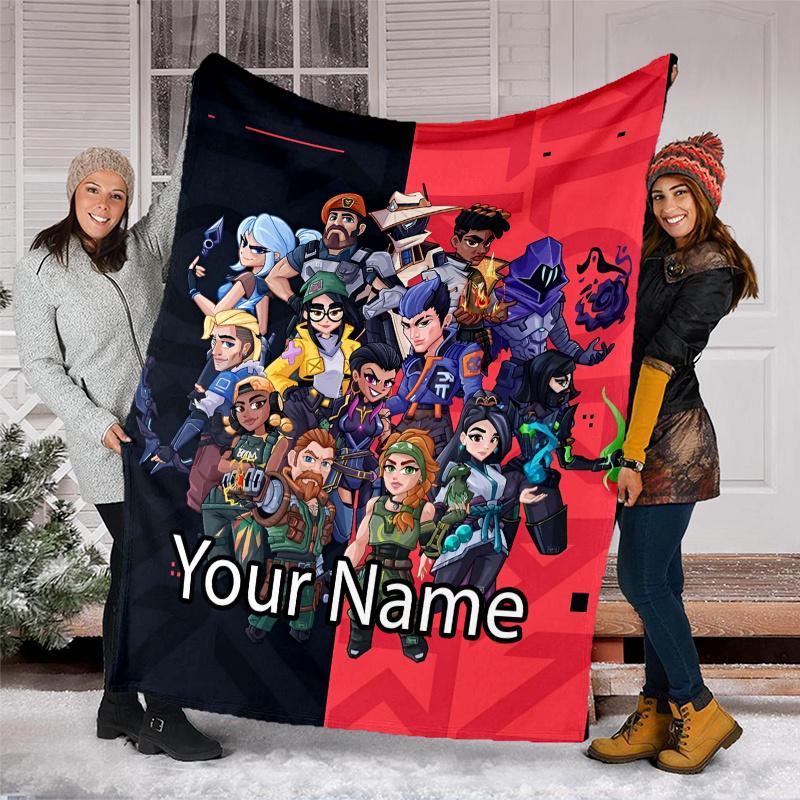 Custom Name Valorant Theme Printed Blanket - Perfect for Couch, Bed, Travel & Outdoor Use | Machine Washable, Cozy & Durable.