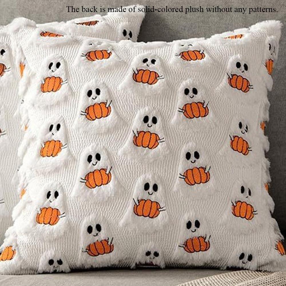 Ghost Pumpkin Plush Faux Fur Pillow Covers Soft Halloween Decor For Sofa Couch Bed Living Room White Orange Pillowcases 45x45CM