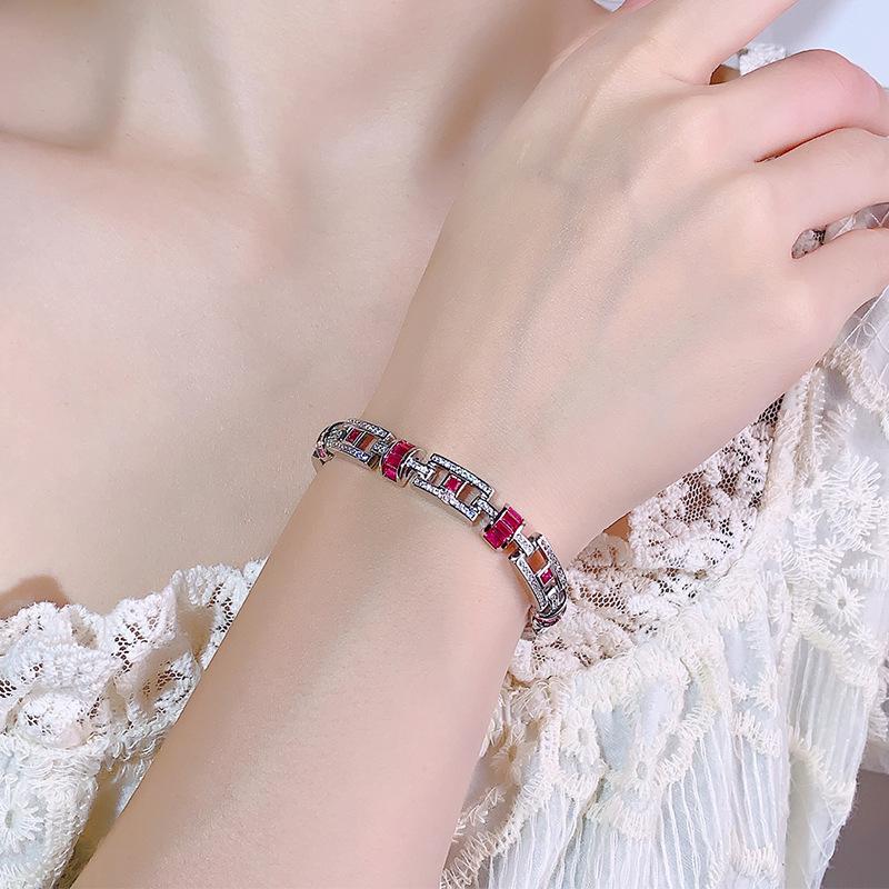 Autumn and winter bracelet light luxury square ruby cloisonne premium women's bracelet versatile jewelry