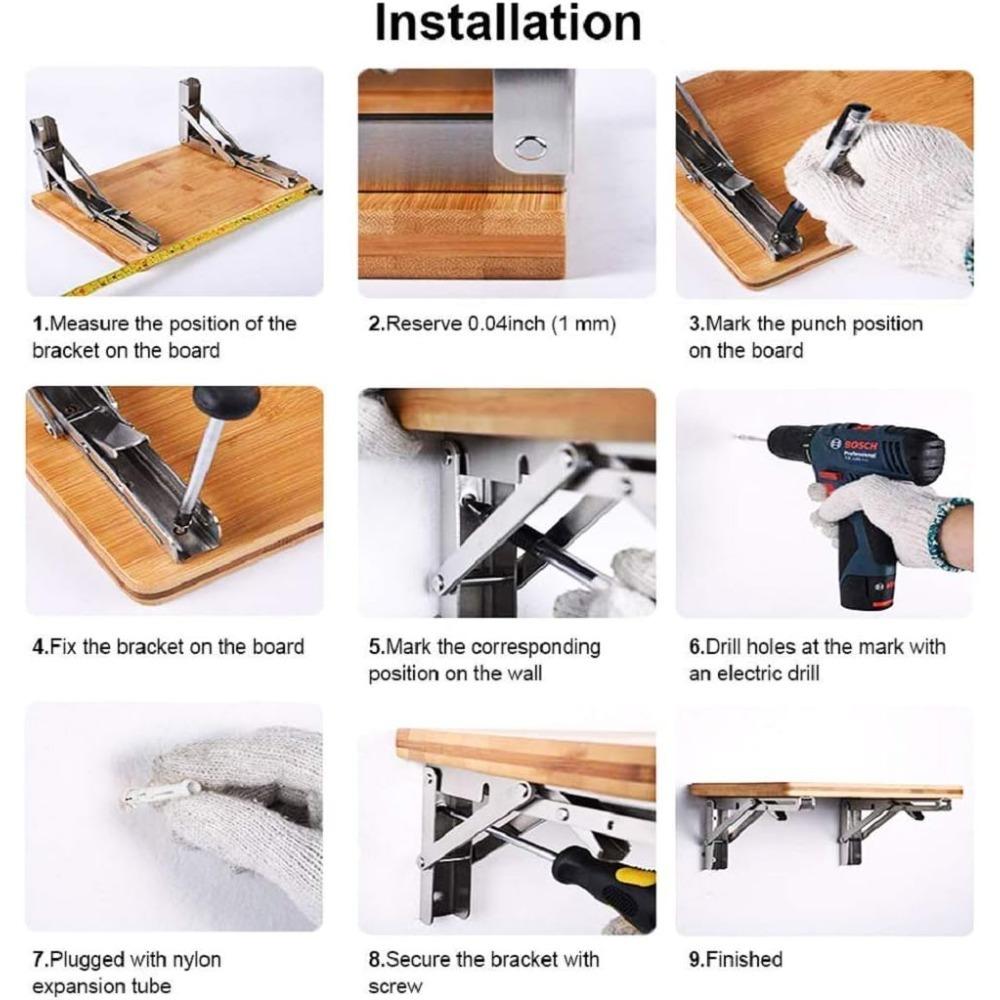 2pack Heavy Duty Foldable Shelf Bracket, DIY L  Stainless Steel Bracket for Workbench Folding Table Hinge