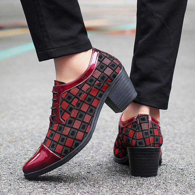 Men High Heels Blue Derby Red Wedding Dress Dance Shoes Business Elevator Shoes Black Formal Tuxedo Shoes Large Size