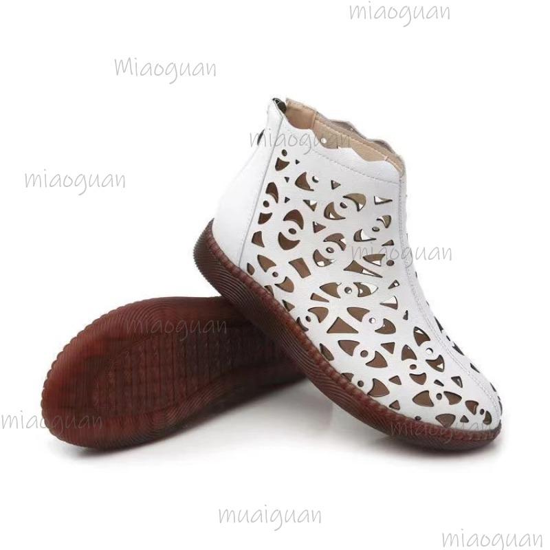 Fashion 2025 Spring Summer Leather Sandals Women's Breathable Hole Boots Flat Soft Non-slip Comfortable Shoes Sandalias De Mujer Size42