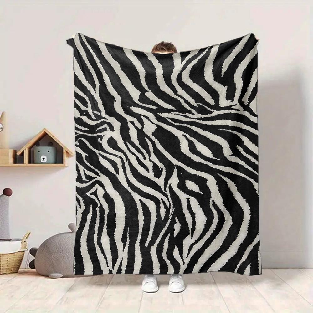 1Pc Abstract Zebra Print Blanket Soft And Comfortable Casual Warm Camping Travel Christmas Halloween Xmas Gift M928510