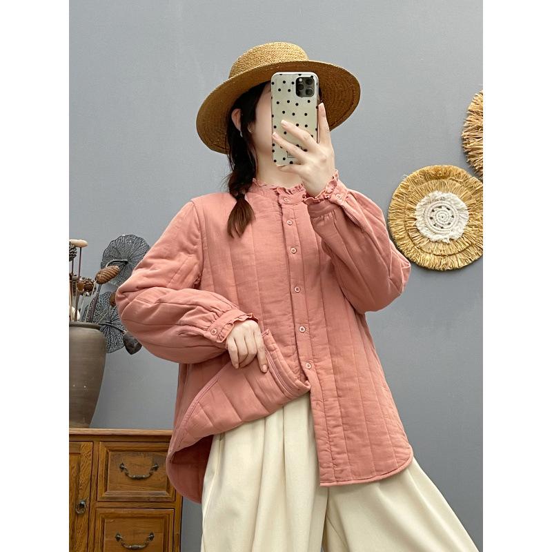 2025 Autumn/Winter Elegant Stand Collar Lace Long Sleeve Cardigan Top for Women in Japanese Literary Style