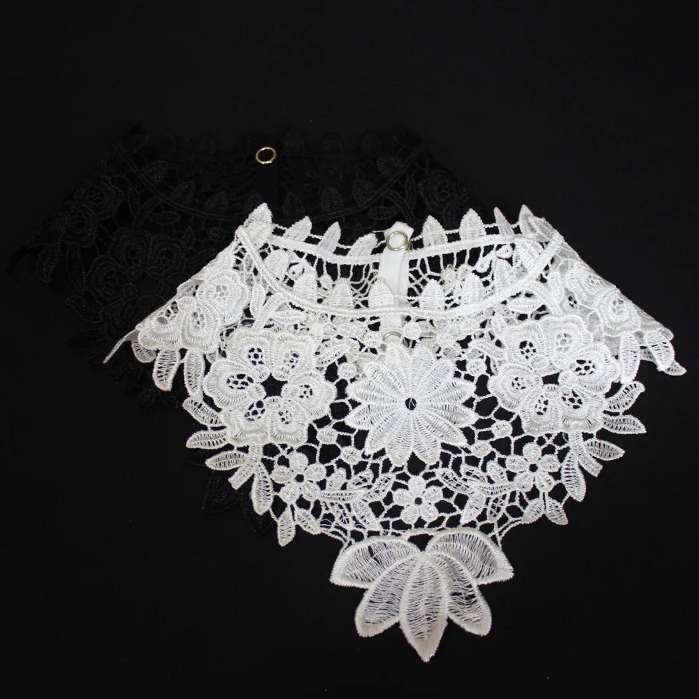Women Lace Floral Fake Collars Ladies Shirts Detachable Collar White Black Embroidery Necklace False Collar Shawl Decorative