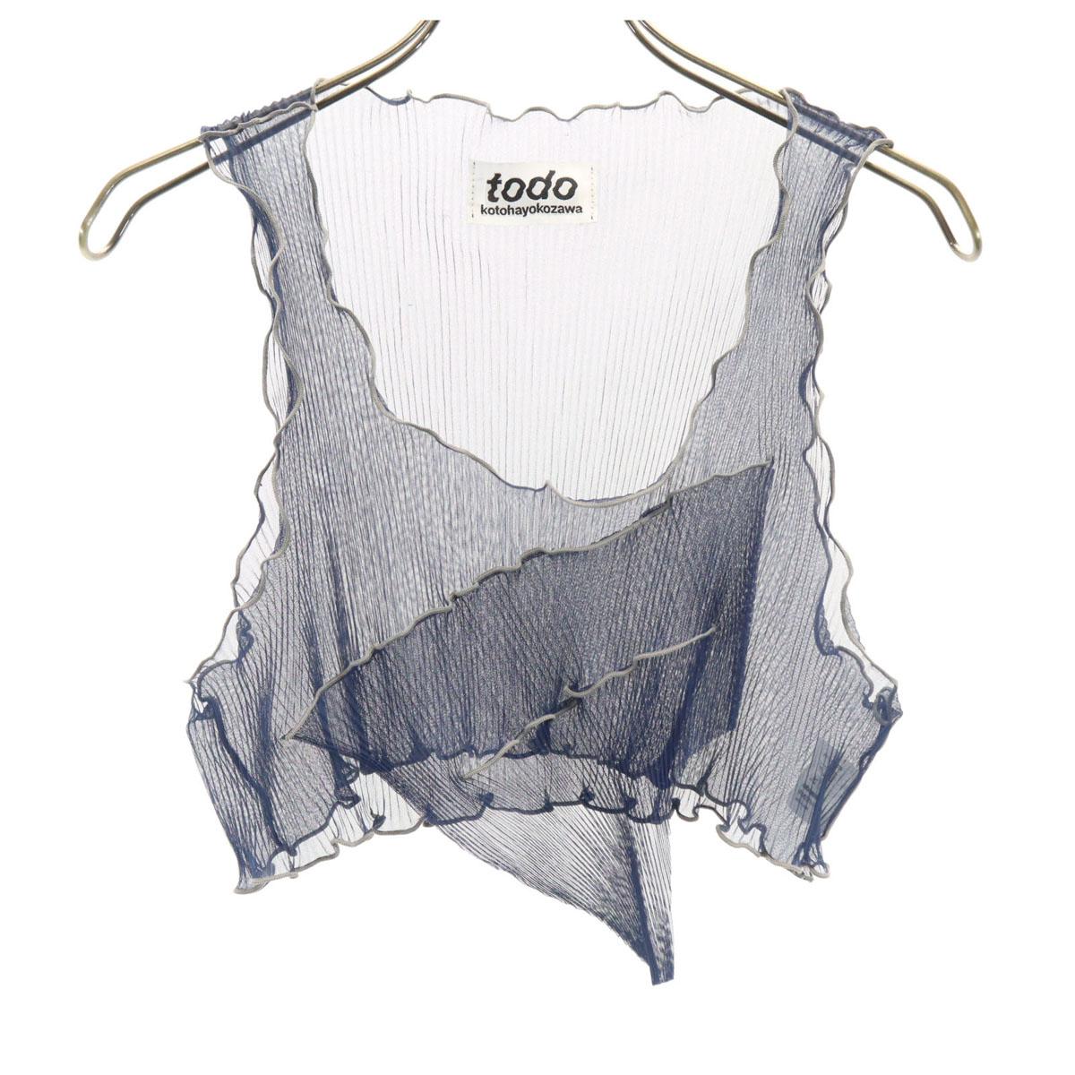 

todo kotohayokozawa сделано в Японии Без рукавов Короткий Плиссированный Крой Темно-синий топ Женский Б/у