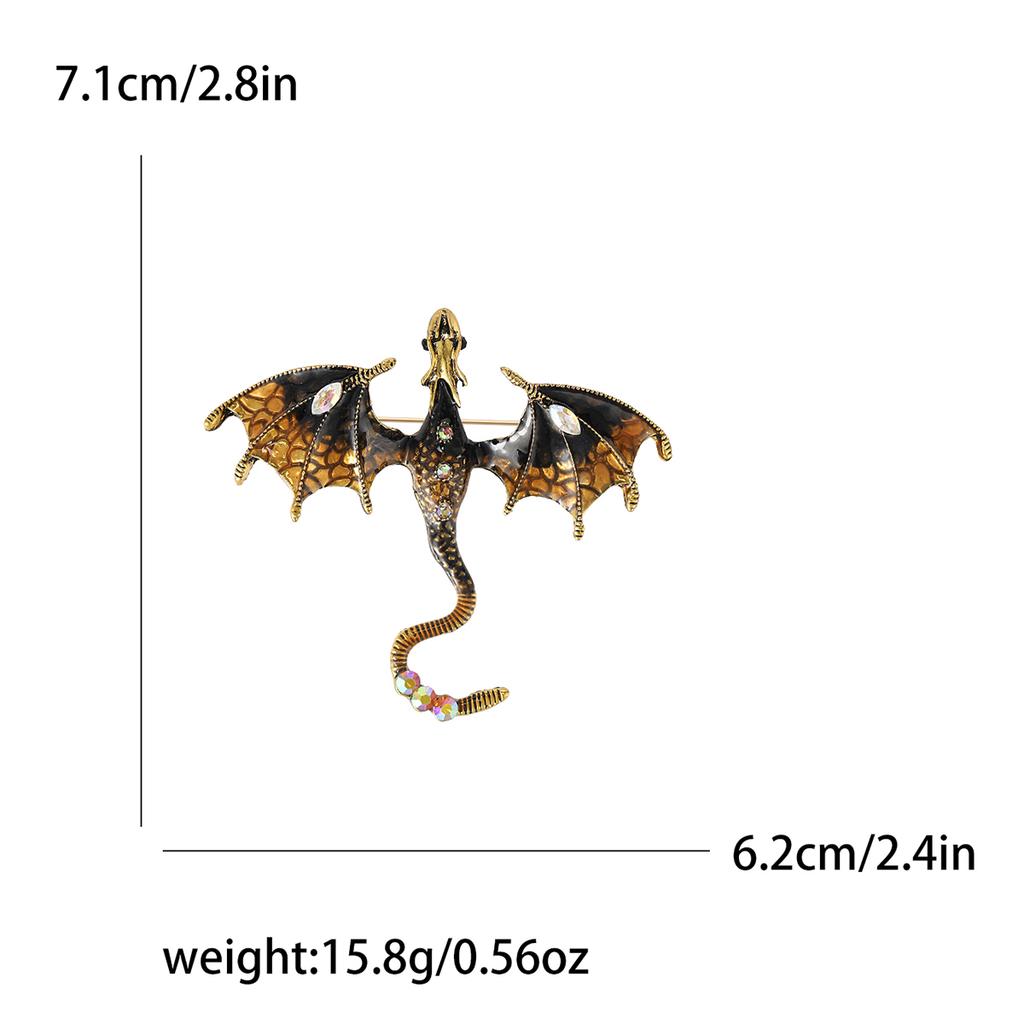 Enamel Dragon Brooches for Women Unisex Rhinestone Necklace Flying Dragon Pins Banquet Party Backpack Gifts Jewelry Accessories